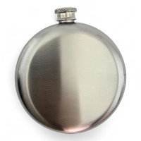 Stainless steel flask, 240 ml, round, silver (12.5 x 11 x 3 cm)