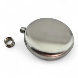 Stainless steel flask, 240 ml, round, silver (12.5 x 11 x 3 cm)
