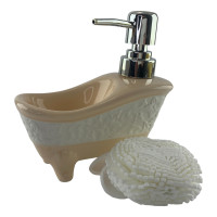 Soap dispenser with washcloth "Bath" cream (14x14x7 cm)