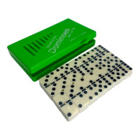 MARKDOWN. Dominoes in a green case (17.5 x 10.5 x 2.5 cm)