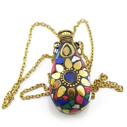 Aroma pendant bronze with stones (5.5x4.5x2 cm)