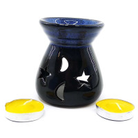 Aroma lamp ceramic, black-and-blue gift set (12.5x8x7cm)