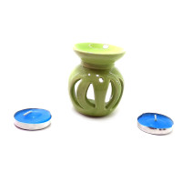 Аромалампа керамічна, подарунковий набір зелена (12х8х7см)