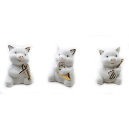 Porcelain musician pigs (3 pcs) (5x3.5x3 cm)