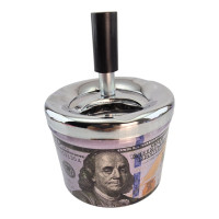 Пепельница с крышкой металлическая "100$" (d-9.5 см h-12 см)