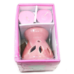 Ceramic aroma lamp, burgundy gift set (12.5x8x7cm)