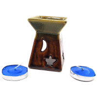 Ceramic aroma lamp, brown gift set (12.5x8x7cm)