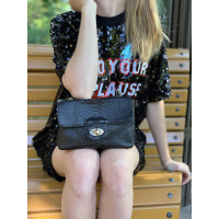 Python leather handbag (20x14x8 cm) black
