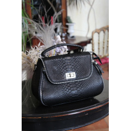 Python leather handbag (27x19x15 cm) black
