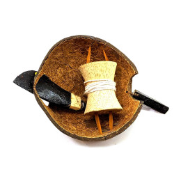 Painted coconut clockwork turtle shakes its head (15x10x9 cm)