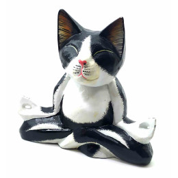 Кіт у позі лотоса дерев'яний чорно-білий (15х15х18 см)