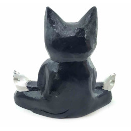 Кіт у позі лотоса дерев'яний чорно-білий (15х15х18 см)