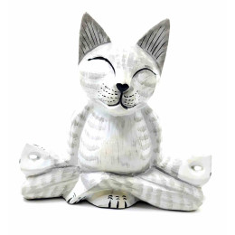 Кіт у позі лотоса дерев'яний білий (15х15х18 см)