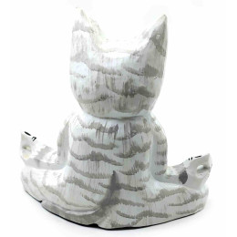 Кіт у позі лотоса дерев'яний білий (15х15х18 см)