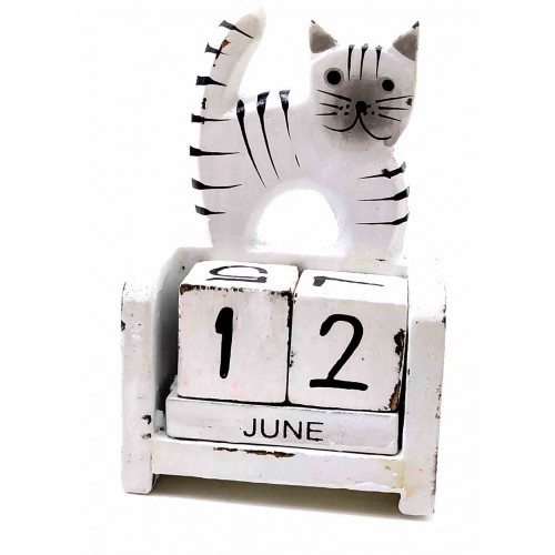 Календарь настольный "Белый кот"  деревянный (10х7х4 см)