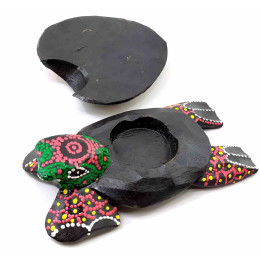 Wooden painted turtle ashtray (15x9x4 cm)