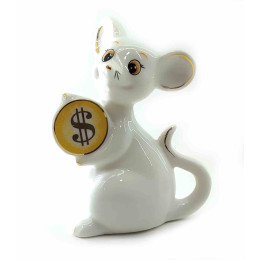 Porcelain mouse with a coin (8x7x4 cm)