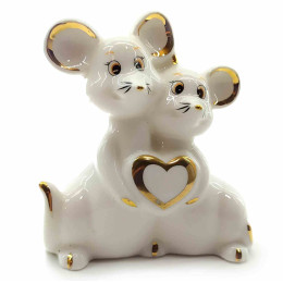 Porcelain mice in love (7x7x3.5 cm)