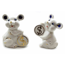 Мышки с монетами пара фарфоровые (9х7х4 см)