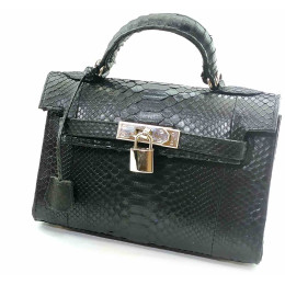 Python leather handbag with lock (22x24x9 cm) black