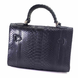 Python leather handbag with lock (22x24x9 cm) black