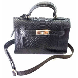 Python leather handbag with lock (22x24x9 cm) black