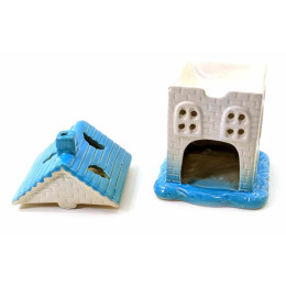 Аромалампа керамическая  "Домик" голубая крыша (15х9х10 см)A