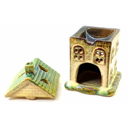 Аромалампа керамическая  "Домик" зеленая крыша (15х9х10 см)B