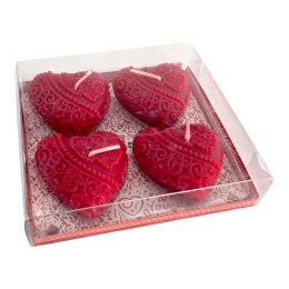 Свечи красные "Сердечки (4 шт) (11,5х11х2,5 см)С