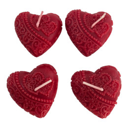 Свечи красные "Сердечки (4 шт) (11,5х11х2,5 см)С