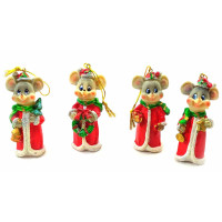 Mouse Christmas tree decoration (4 pcs/pack) (8x3x3 cm)