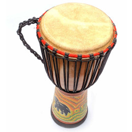 Drum painted wood with leather (60x29x29 cm)A