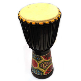 Drum painted wood with leather (60x29x29 cm)D