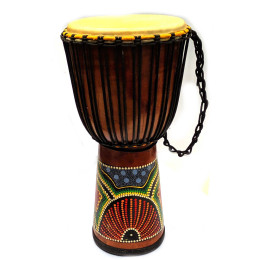 Drum painted wood with leather (60x29x29 cm)E