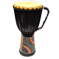 Drum painted wood with leather (60x29x29 cm)F