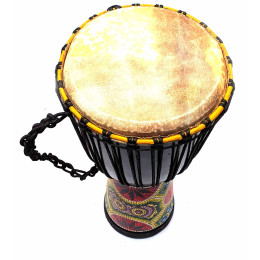 Drum painted wood with leather (60x29x29 cm)