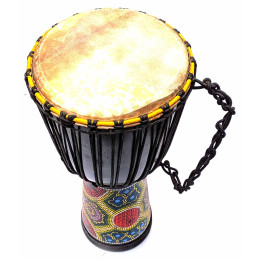 Drum painted wood with leather (60x29x29 cm)