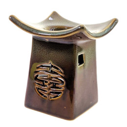 Аромалампа керамическая "Пагода" зелено-коричневая (11х9х9 см)