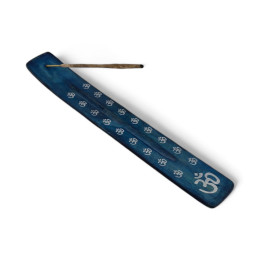 Incense stand "Om" wooden turquoise (26x4x1 cm)