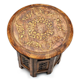 Стіл круглий різьблений з мангового дерева (39х39х37 см)