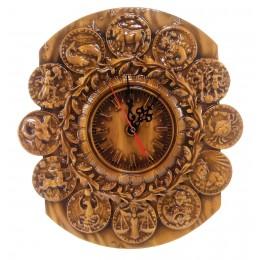 Часы "Зодиак" деревянные,резные,покрыты патиной(32х30х1,8 см)