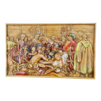 Panel "Cossacks write a letter to the Turkish Sultan" solid wood, carved, hand-painted (48.5x29x2.4 cm)