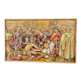 Панно "Козаки пишут письмо турецкому султану" массив дерева,резное,расписано вручную (48,5х29х2,4см)