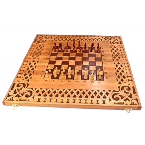 Нарды-шахматы-шашки,(56×28×2,2см),резные,деревянные,с фигурами и фишками массив дерева