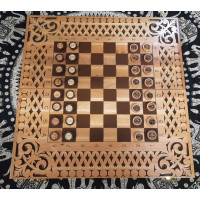 Backgammon-chess-checkers, (56×28×2.2 cm), carved, wooden, solid wood with figures and chips