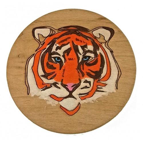Магнит "Тигр"(д-9,5см),деревянный,ручная роспись,покрыт лаком