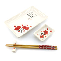 Сервіз для суші "Червона сакура на білому тлі" (28х14 см) (1 особа)