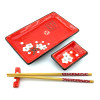 Service for sushi "White sakura on a red background" (28x14 cm) (1 person)