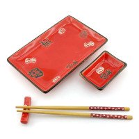 Сервиз для суши "Иероглифы на красном фоне"(28х14 см)(1 персона)