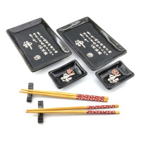 Sushi service "Hieroglyphs on a black background" (2 persons) (28x28.3x3.5 cm)